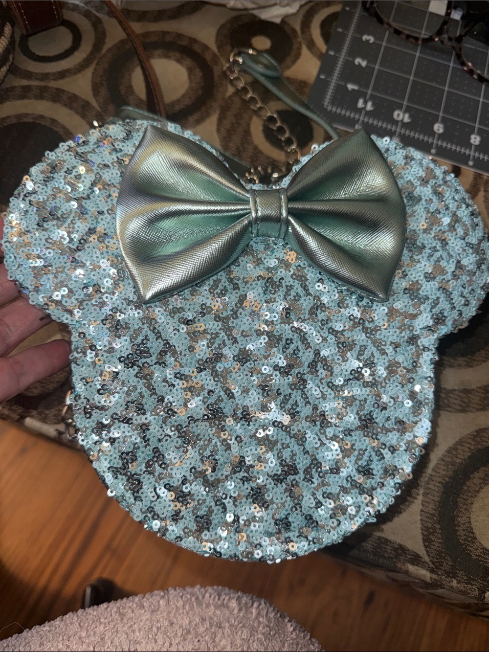Loungefly Silver Sequin Minnie Mouse Ear Crossbody with Bow